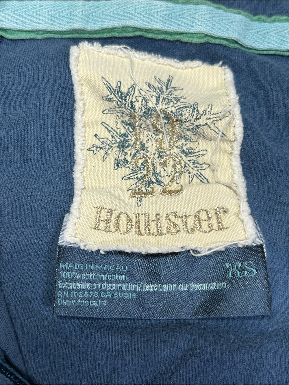 Hollister Women's XS Washed Distressed Navy Blue Full-Zip Hoodie Y2K 100% Cotton - Picture 6 of 12